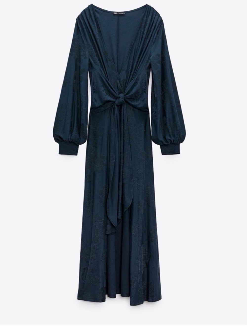 Zara Navy Twist-Front Long Sleeve Maxi Dress